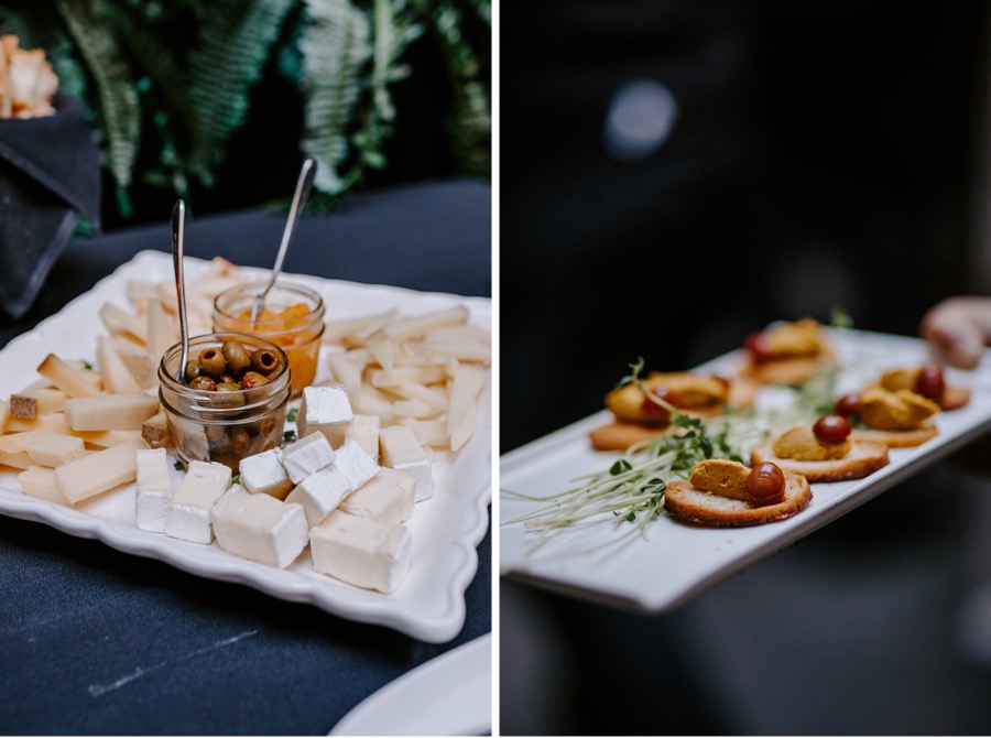 hor d'oeuvres being served at wedding reception