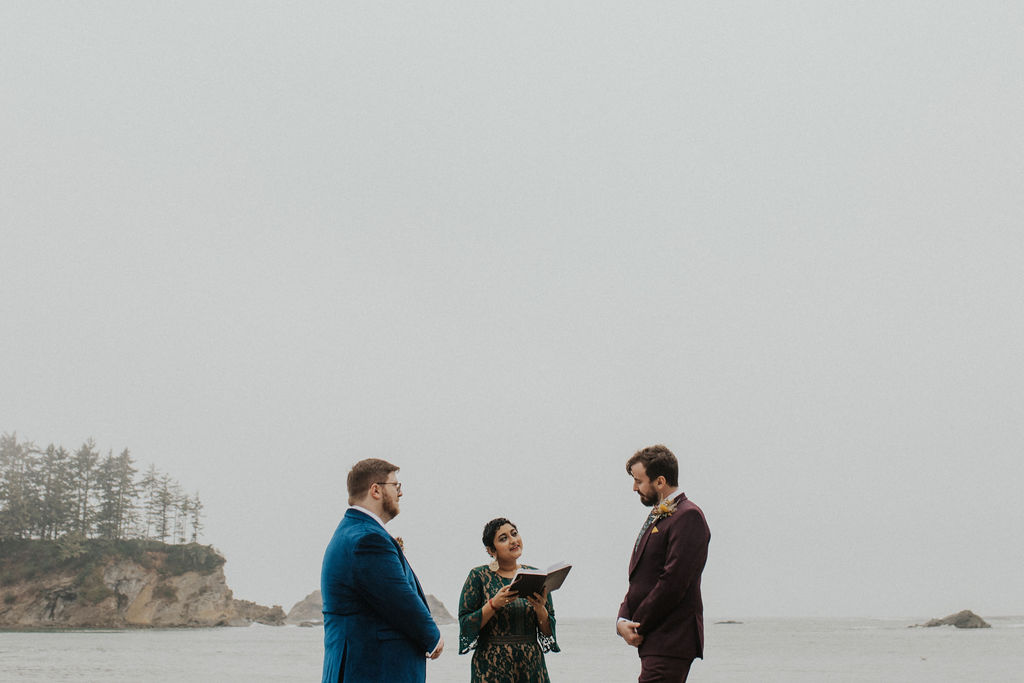 Two grooms get married at an intimate Oregon coast elopement ceremony