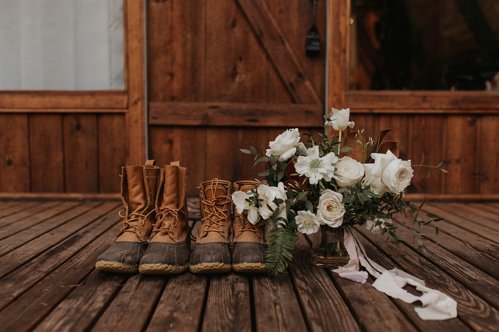 boots for hiking elopement and adventure elopement bouquet