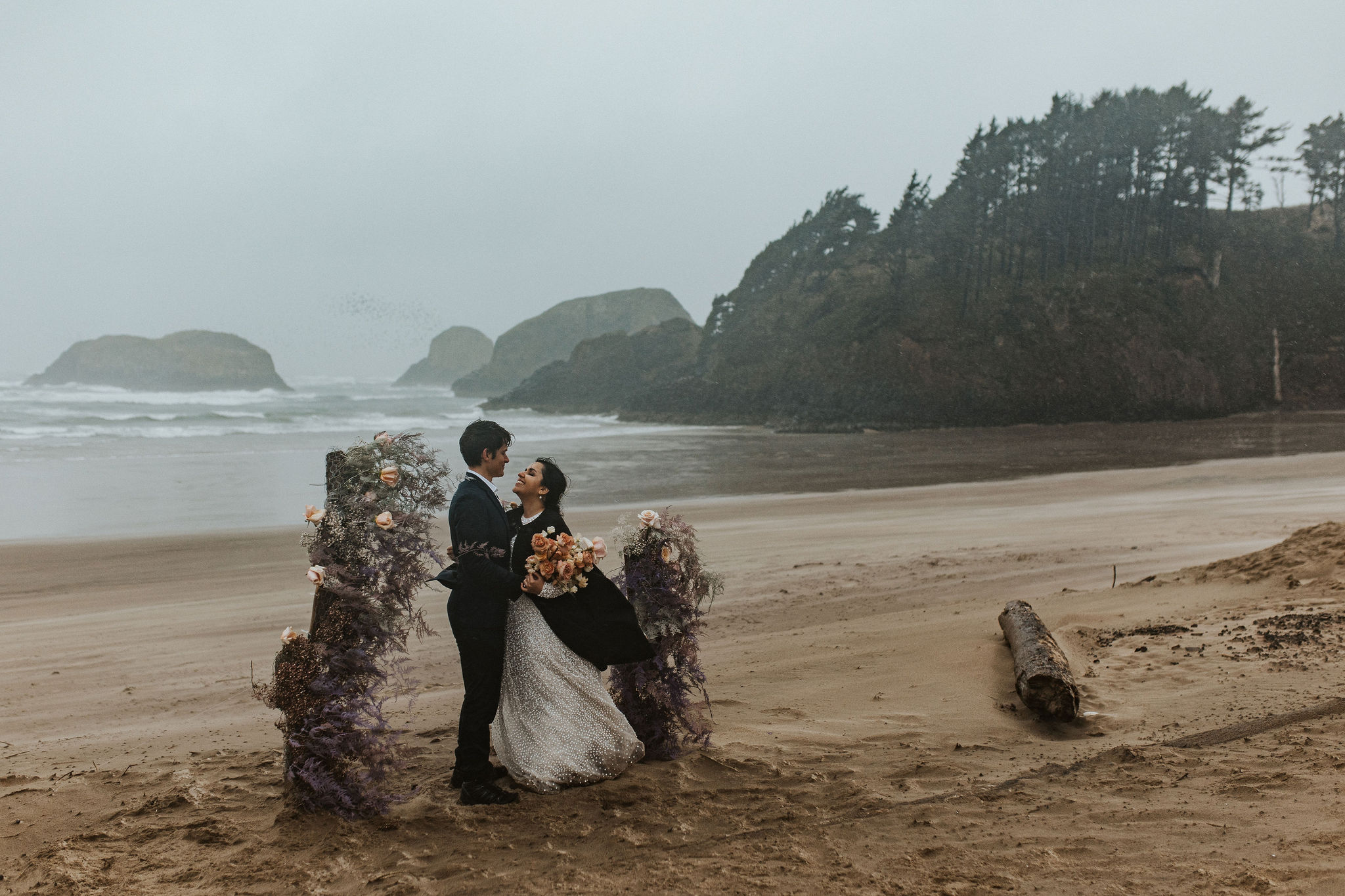 Romantic and rainy cannon beach elopement